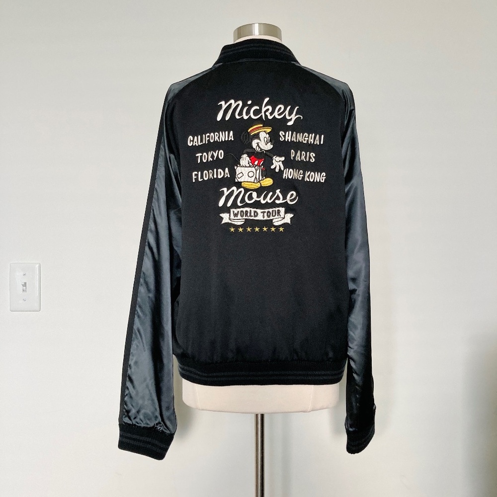 Uniqlo Disney Mickey Retro Souvenir Satin Bomber Jacket Black Embroidered Men’s